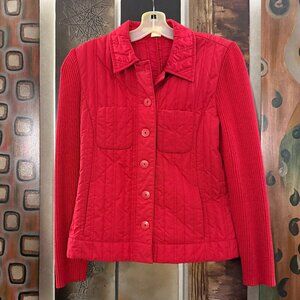 Sigrid Olsen Red Quilted Jacket with knit sleeves.  Size Petite Small